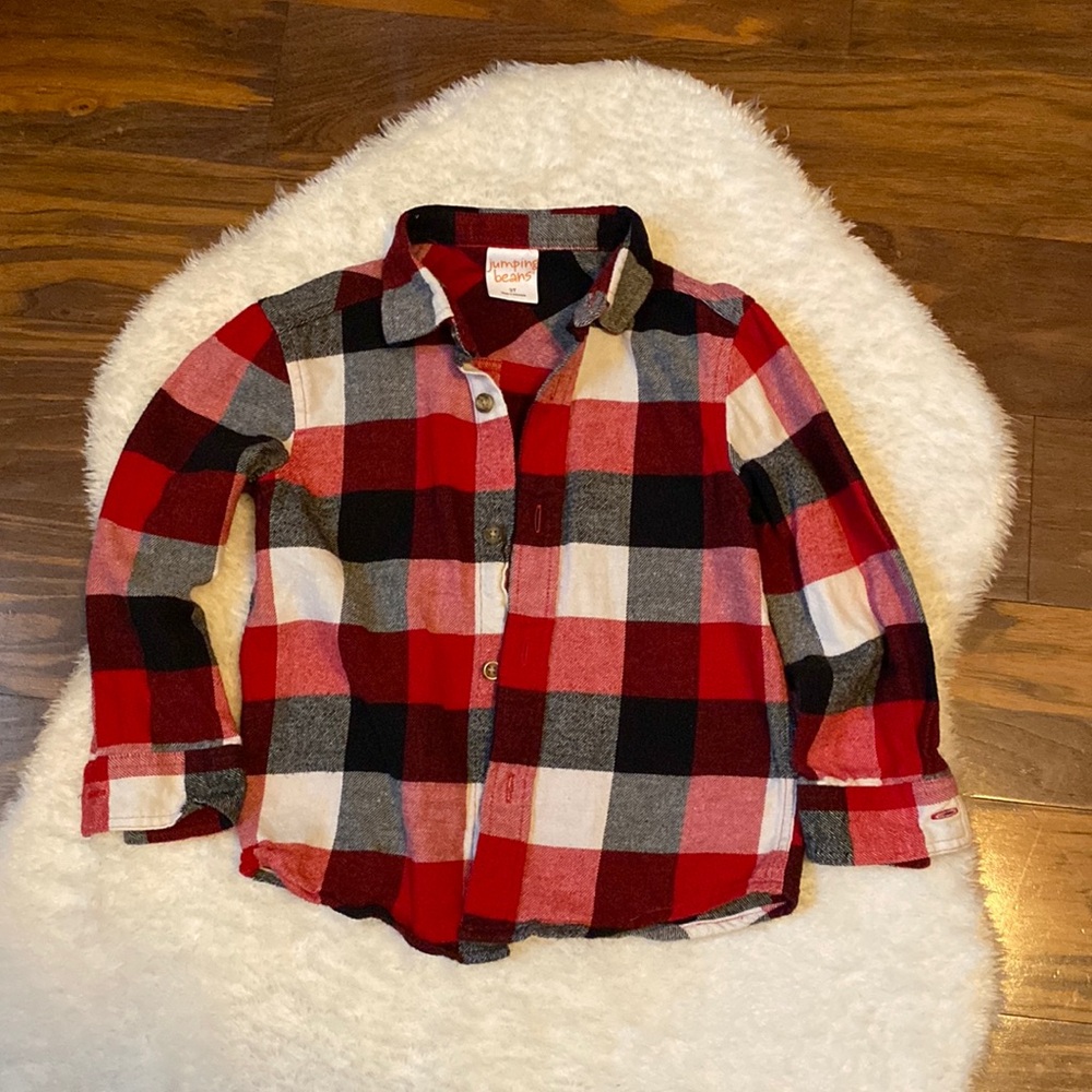 Jumping Beans Red White Black flannel button down 3t